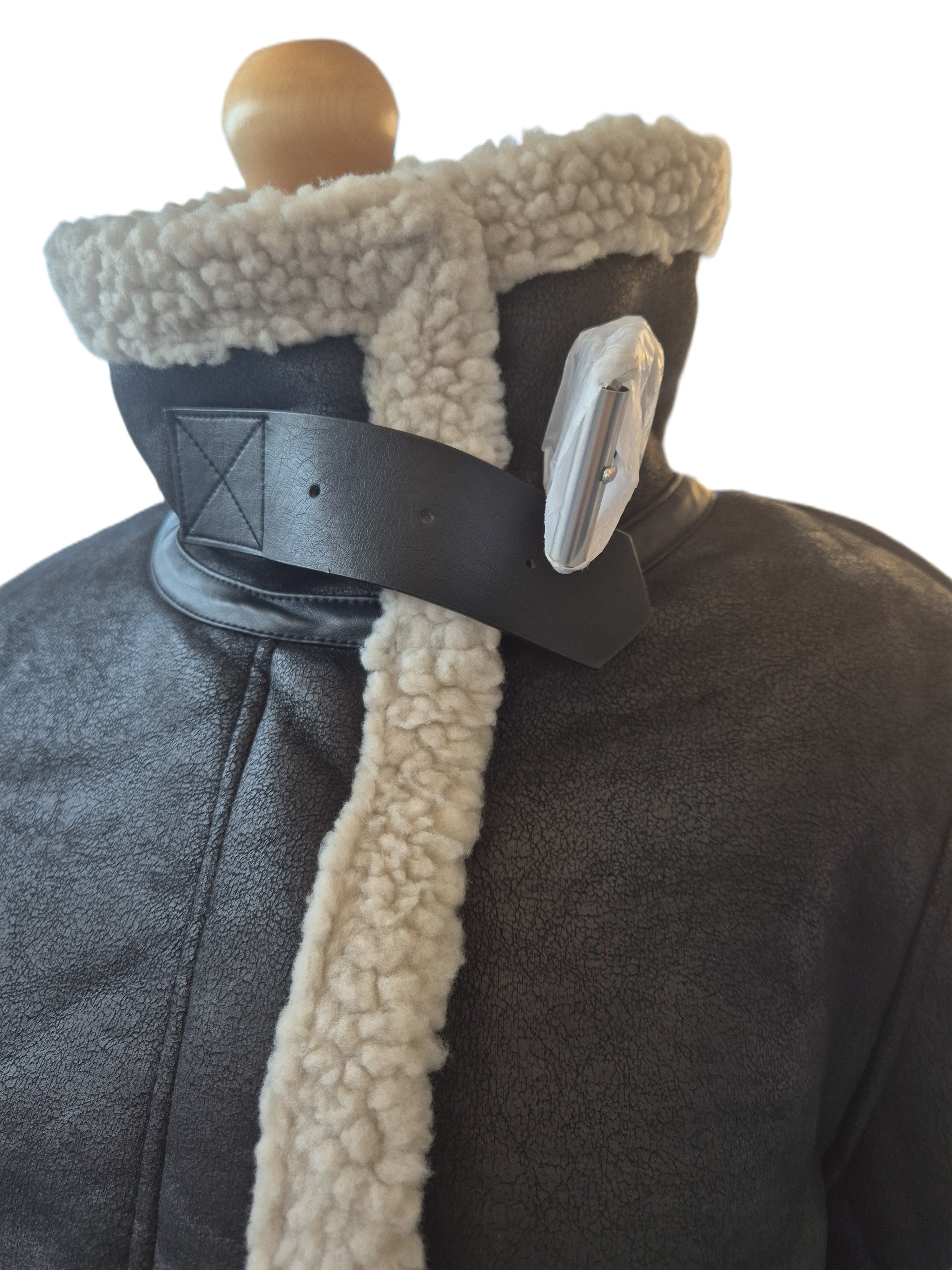 New Look Petite Black Faux Shearling Cropped Aviator Jacket (UK 10) NWT