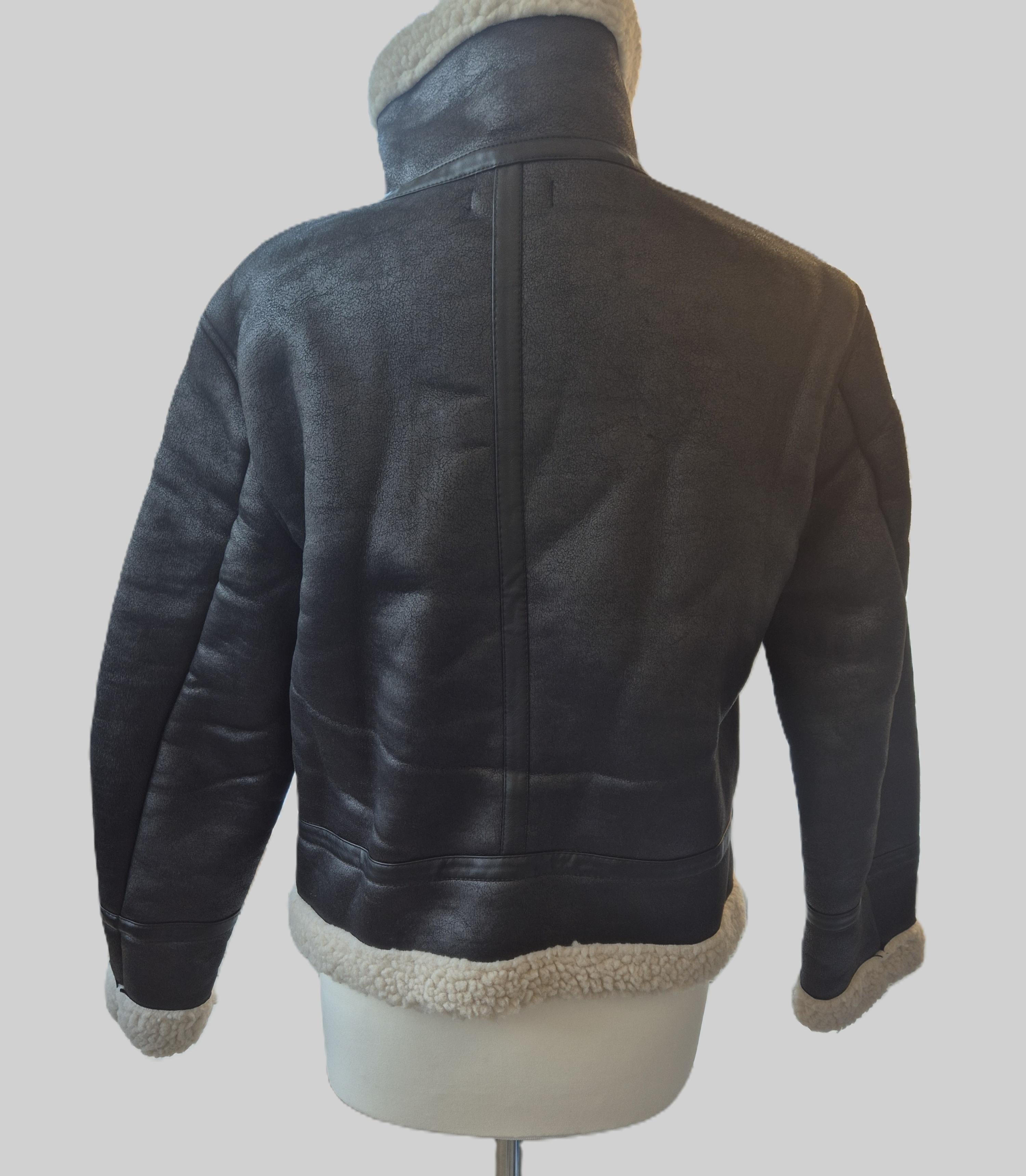 New Look Petite Black Faux Shearling Cropped Aviator Jacket (UK 10) NWT