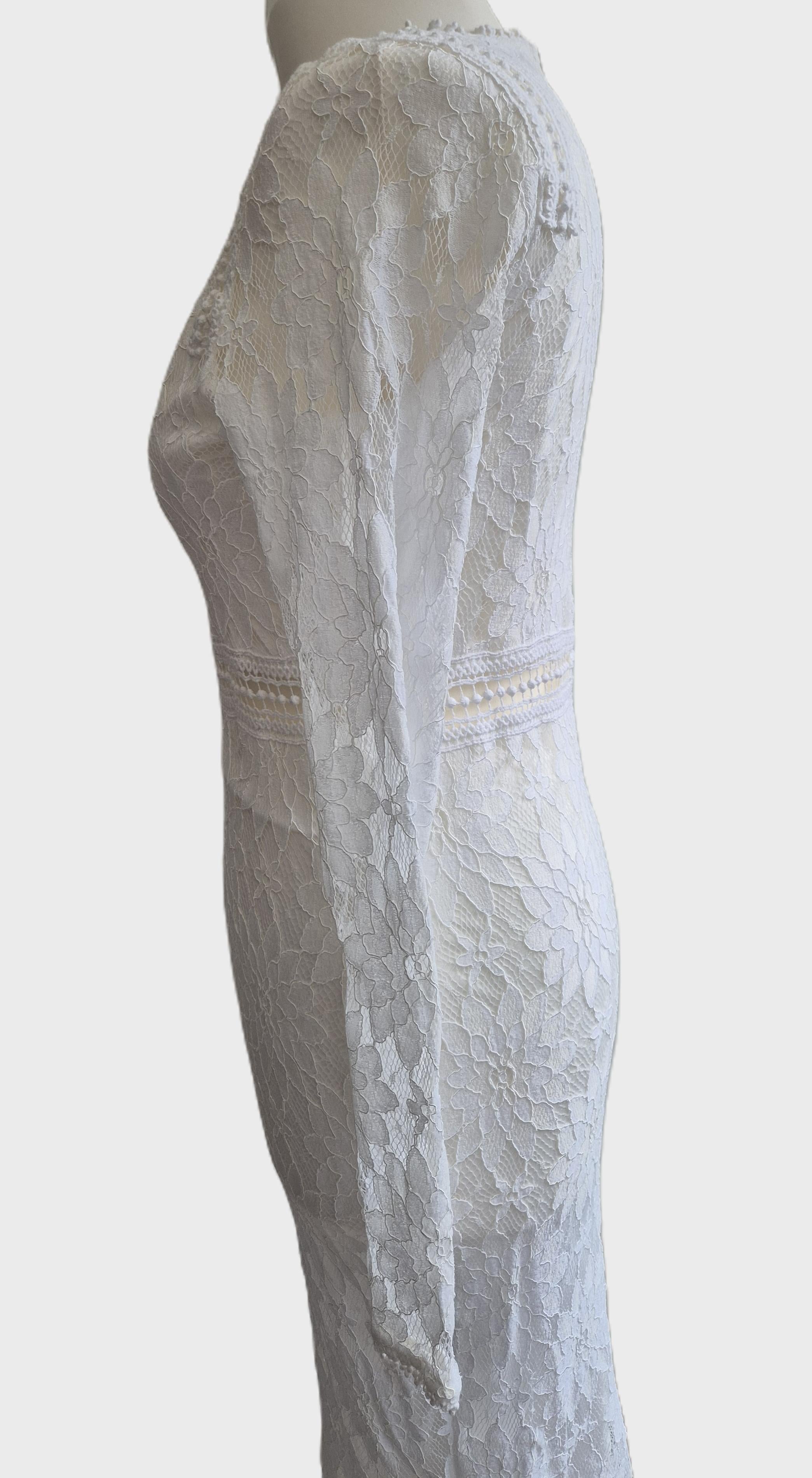 PLT Caris White Long Sleeve Lace Bodycon Dress (UK 12) NSH
